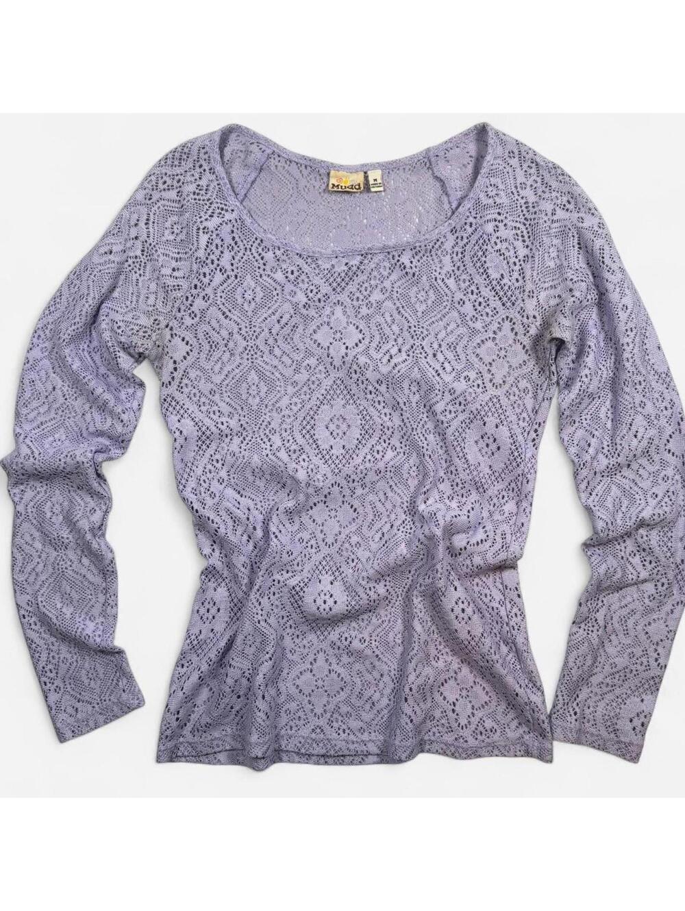Mudd Crochet Knit Pullover Women’s Medium Lavender Y2K